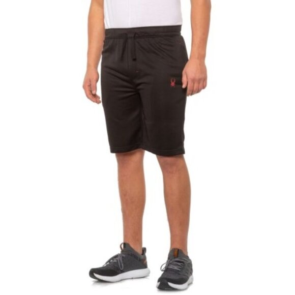 Spyder Mens Logo Black Athletic Fleece Pockets Long Shorts Activewear Sz M New - Picture 1 of 9